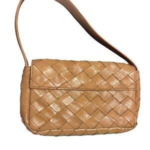 Anthropologie Tan Woven Shoulder Bag Intrecciato Style Flap Purse Quiet Luxury